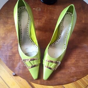 BCBGIRLS pointed toe stiletto heels in chartreuse green